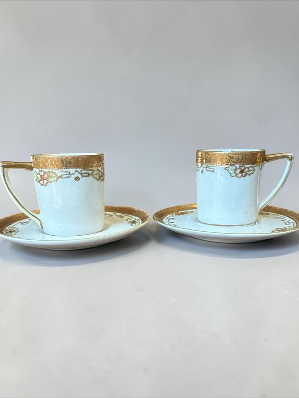 Antique Nippon Demitasse Cups & Saucers - Set of 2 - FLAWED (Read)